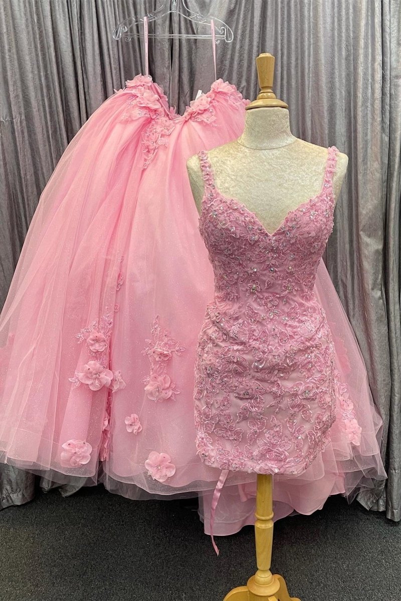 Braelynn | Pink Tulle Floral Appliques Sweetheart Lace-Up Quinceanera Dress
