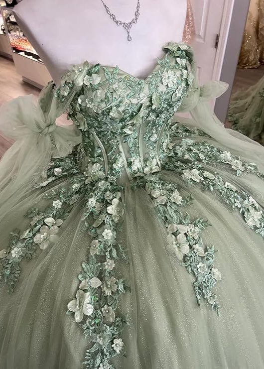 Letitia | Ball Gown Lace Off the Shoulder Sage Green Quinceanera Dress
