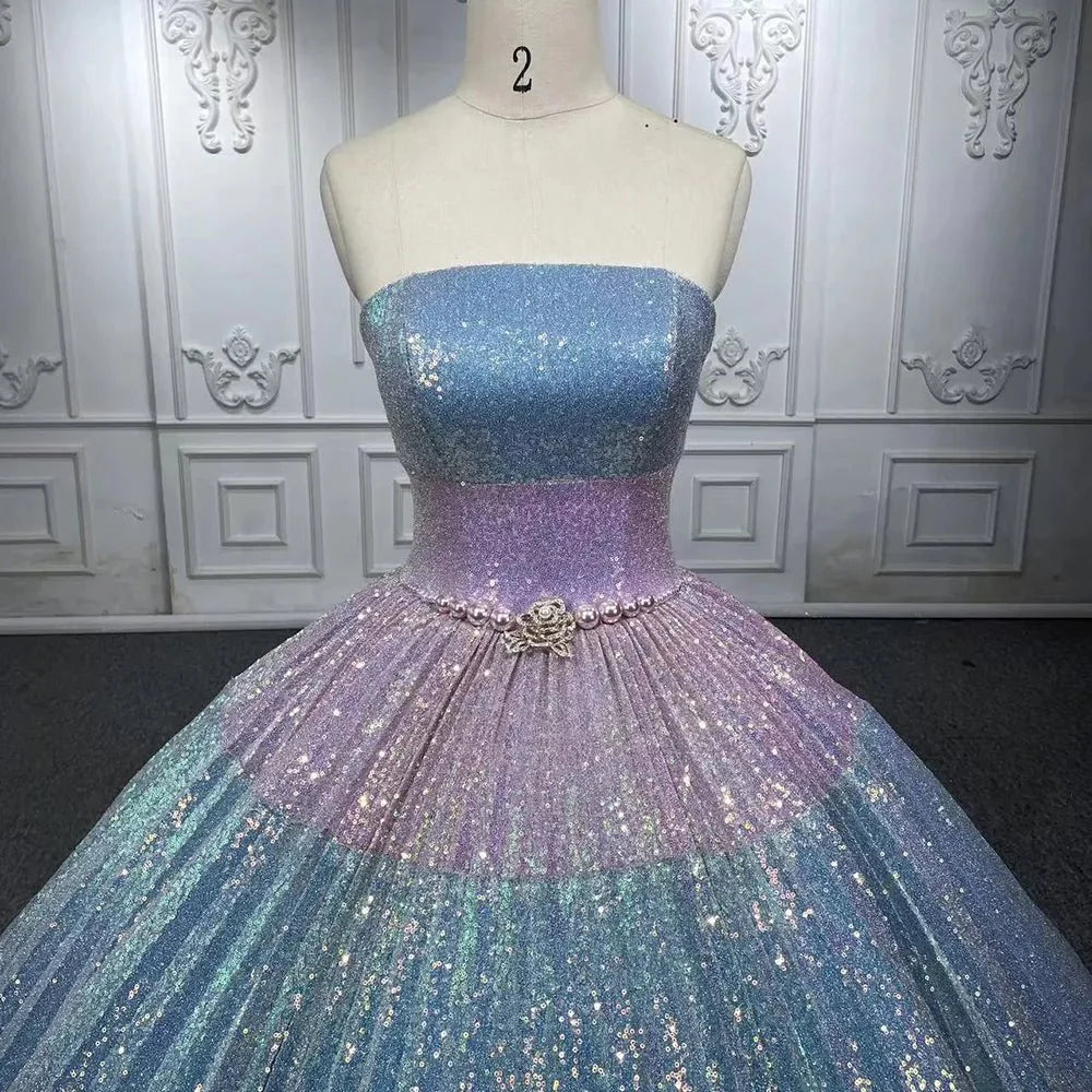 Simple Sequined Shimmer Party Dress with Train - KissProm