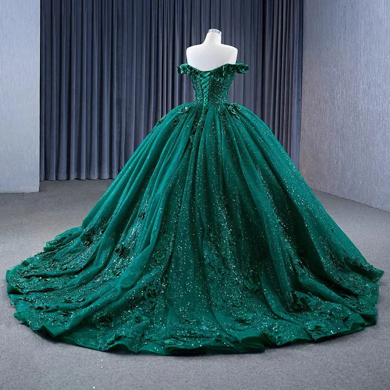 Appliques Dark Green Sweetheart Sleeveless Ball Gown Quinceanera Dress