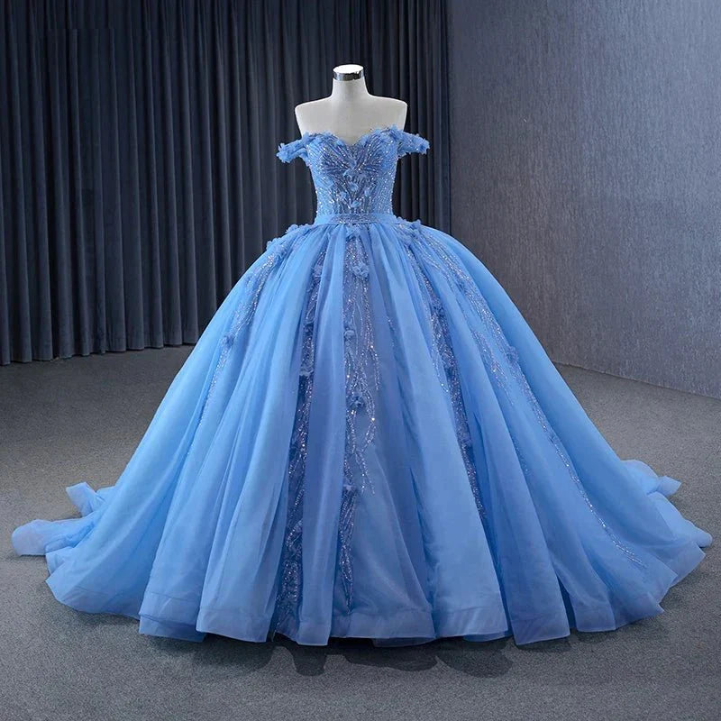Quinceanera Dress Elegant Sequins Ball Gown Sweetheart Lace Up Appliques Evening Party Dresses - KissProm