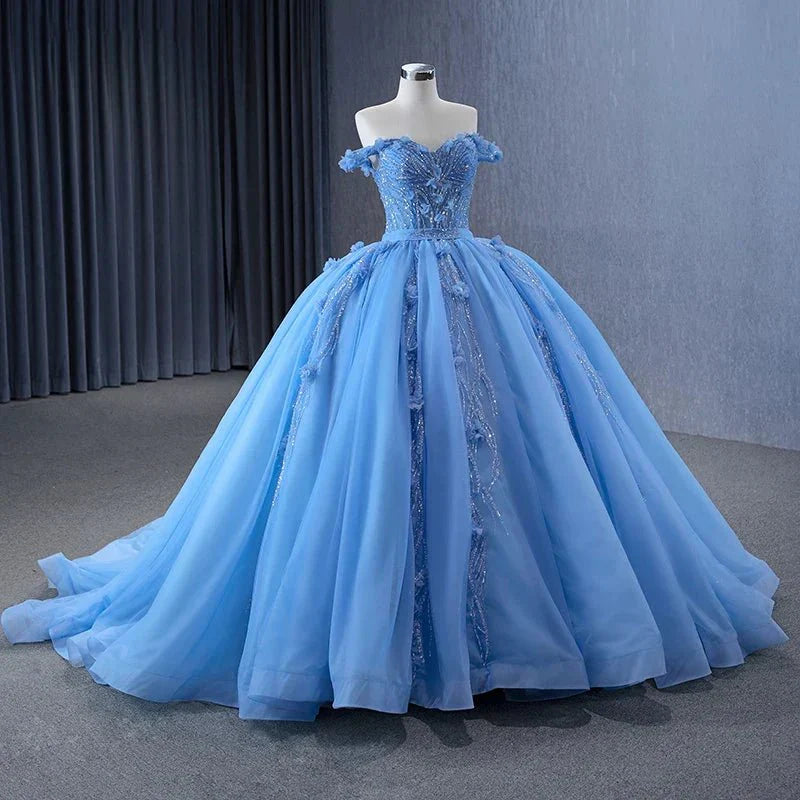 Quinceanera Dress Elegant Sequins Ball Gown Sweetheart Lace Up Appliques Evening Party Dresses - KissProm