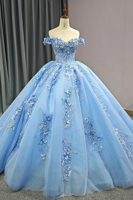 Quinceanera Dress Elegant Sweetheart Off - the - shoulder Appliques Ball Gown - KissProm