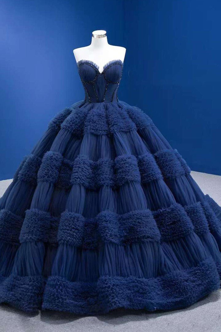Quinceanera Dress Graceful Backless Ball Gown Navy Blue Prom Dresses - KissProm