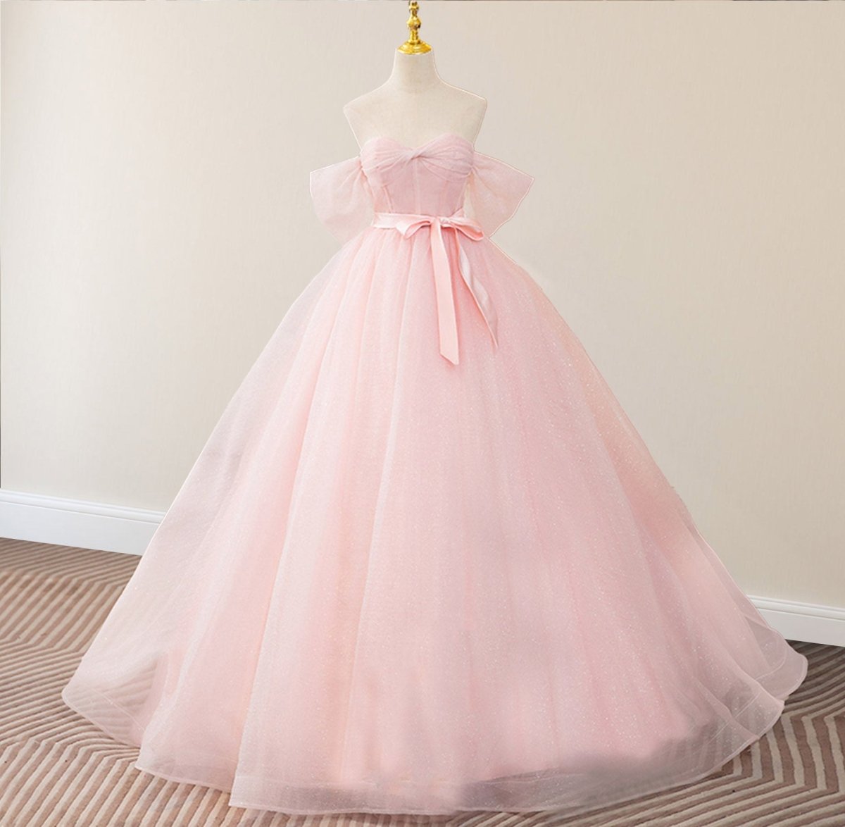 Silvia | Pink A Line Tulle Sweetheart Floor-Length Wedding Dress with Sashes