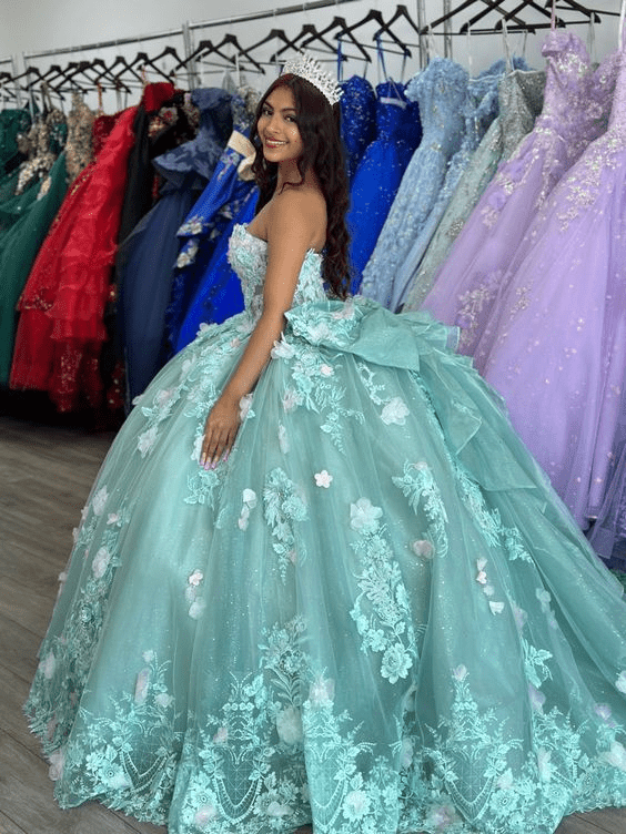 Sage Strapless Tulle Sleeveless Quinceanera Dress
