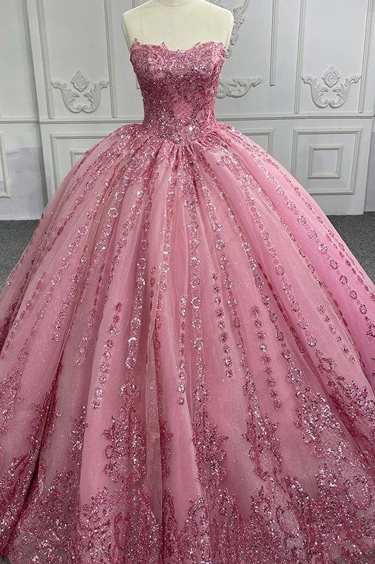 Quinceanera Dress Romantic Court Train Ball Gown Strapless Pleated - KissProm