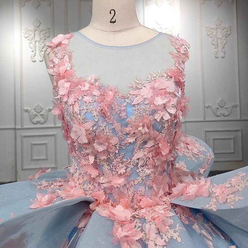 Quinceanera Blue Flower Ball Gown Dress