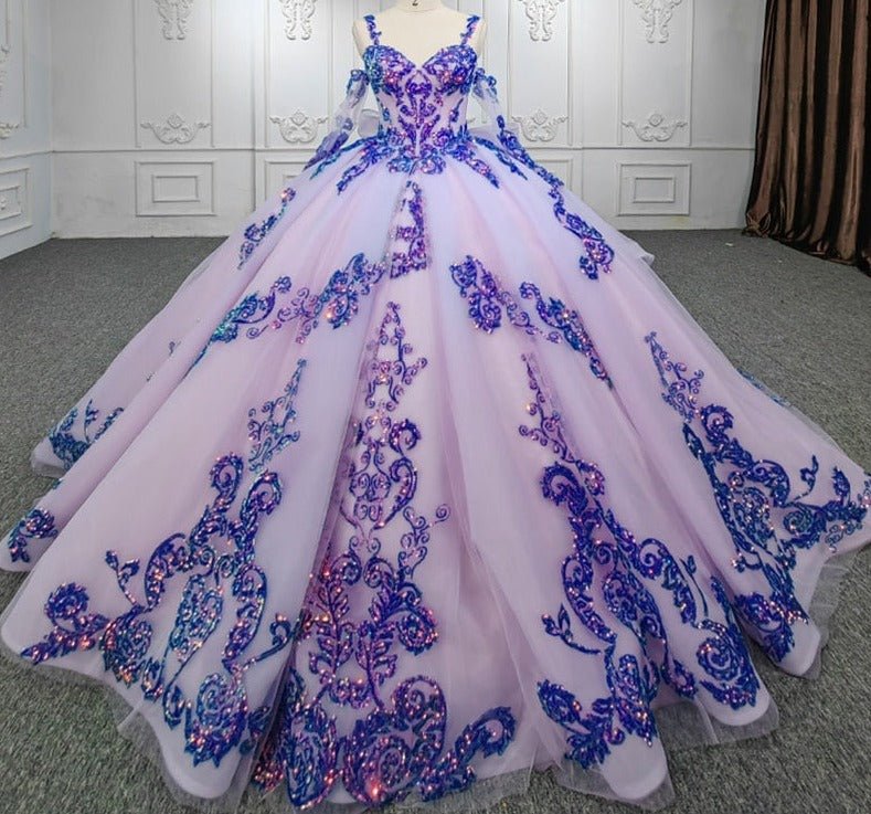 Purple Beaded Sweetheart Evening Party Dress Sequined Ball Gown - KissProm