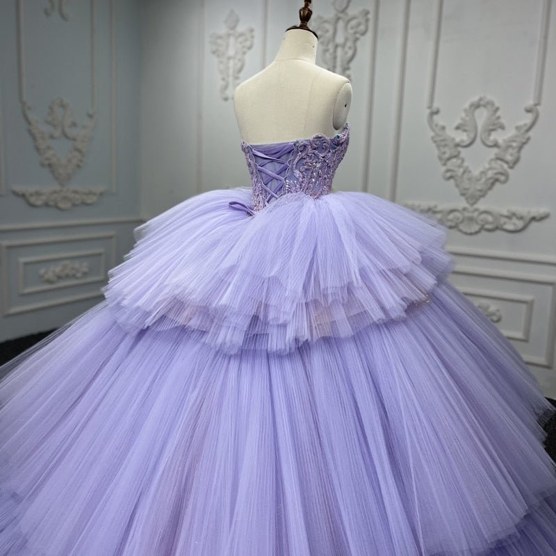 Quinceanera Dress Strapless Ball Gown Crystal Lavender - KissProm