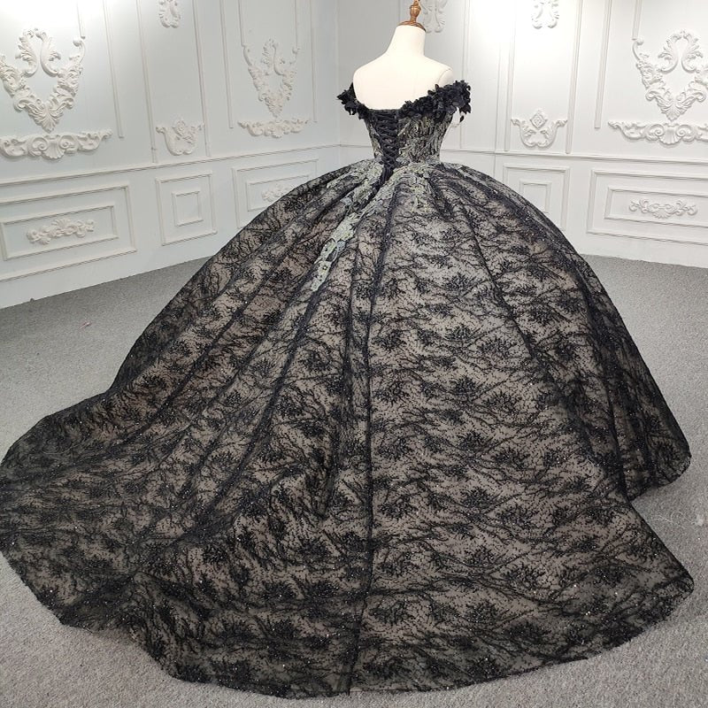Quinceanera Black Off - the - Shoulder Ball Gown Dress - KissProm