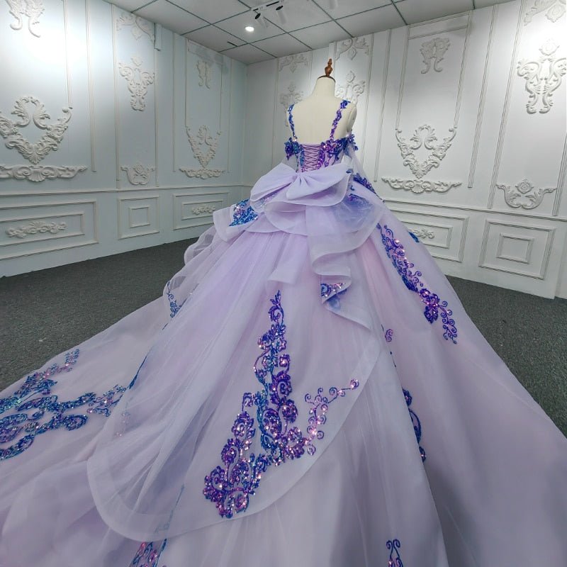 Purple Beaded Sweetheart Evening Party Dress Sequined Ball Gown - KissProm