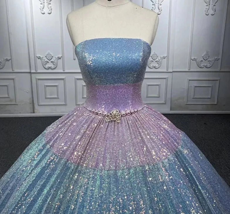 Simple Sequined Shimmer Party Dress with Train - KissProm