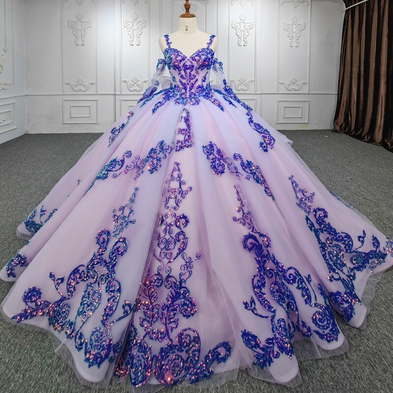 Purple Beaded Sweetheart Evening Party Dress Sequined Ball Gown - KissProm