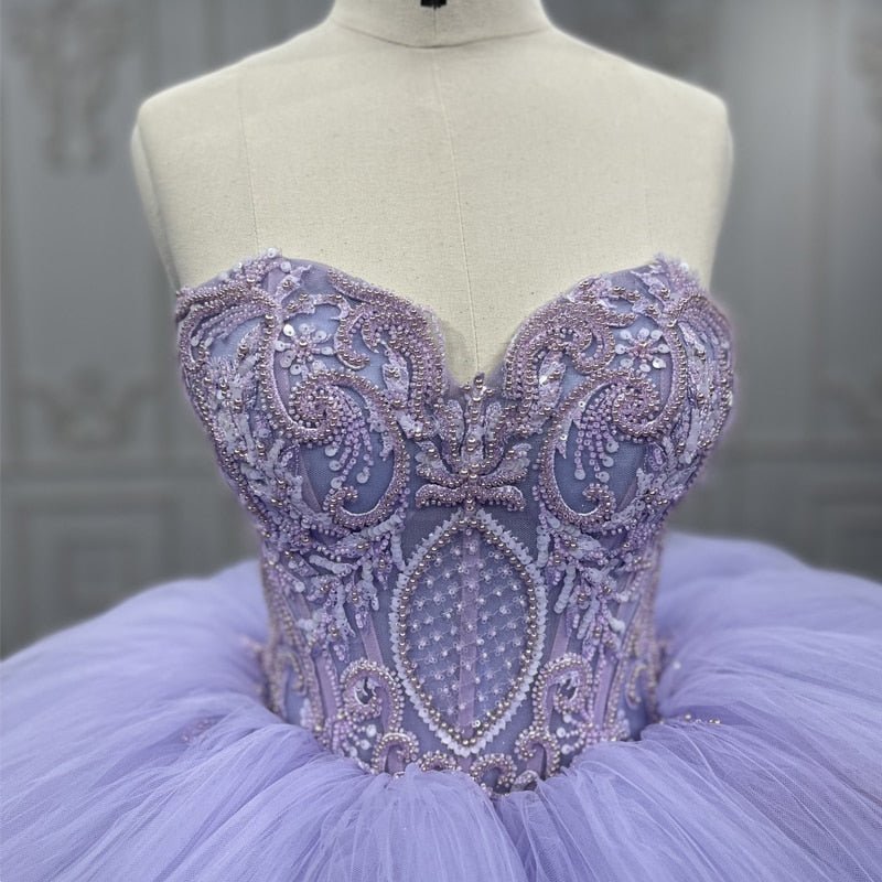 Quinceanera Dress Strapless Ball Gown Crystal Lavender - KissProm