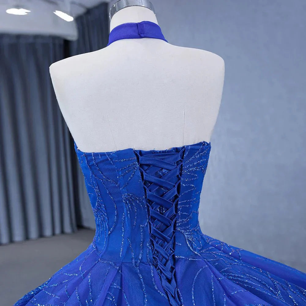 Royal Blue Ball Gown Halter Sleeveless Quinceanera Dress - KissProm