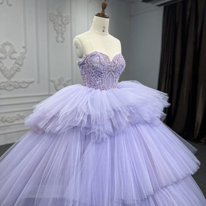Quinceanera Dress Strapless Ball Gown Crystal Lavender - KissProm