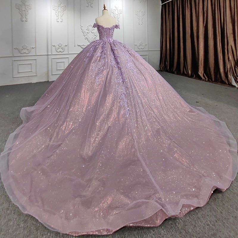 Purple Off-the-Shoulder Quinceanera Dresses with Flower