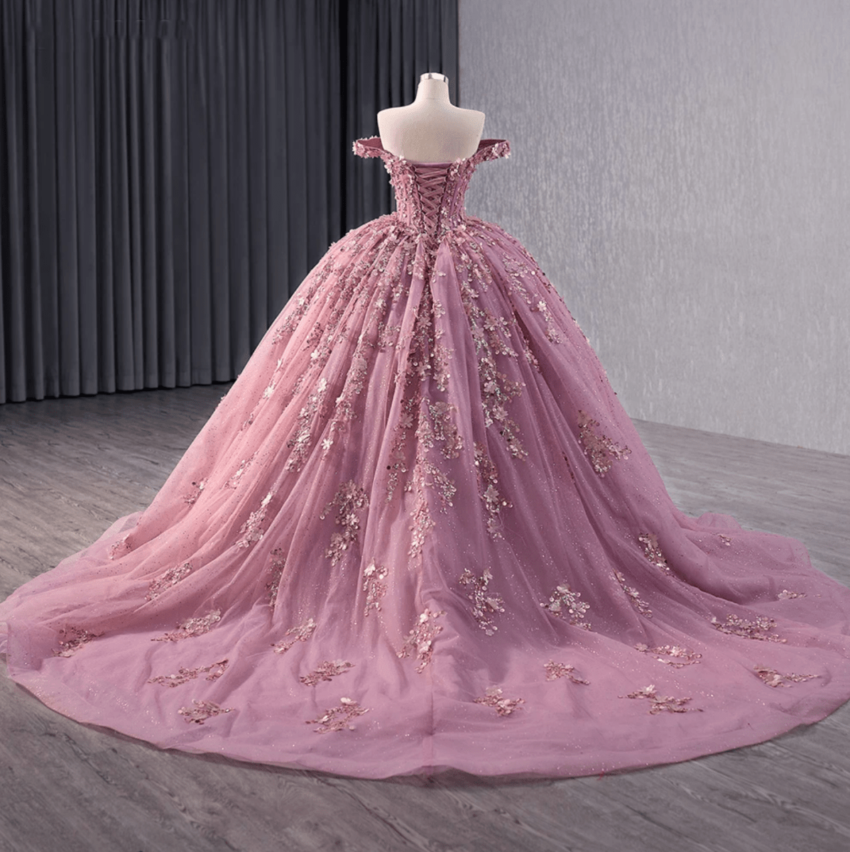 Floral Lace Sweetheart Corset Ball Gown Quinceañera Dress - KissProm