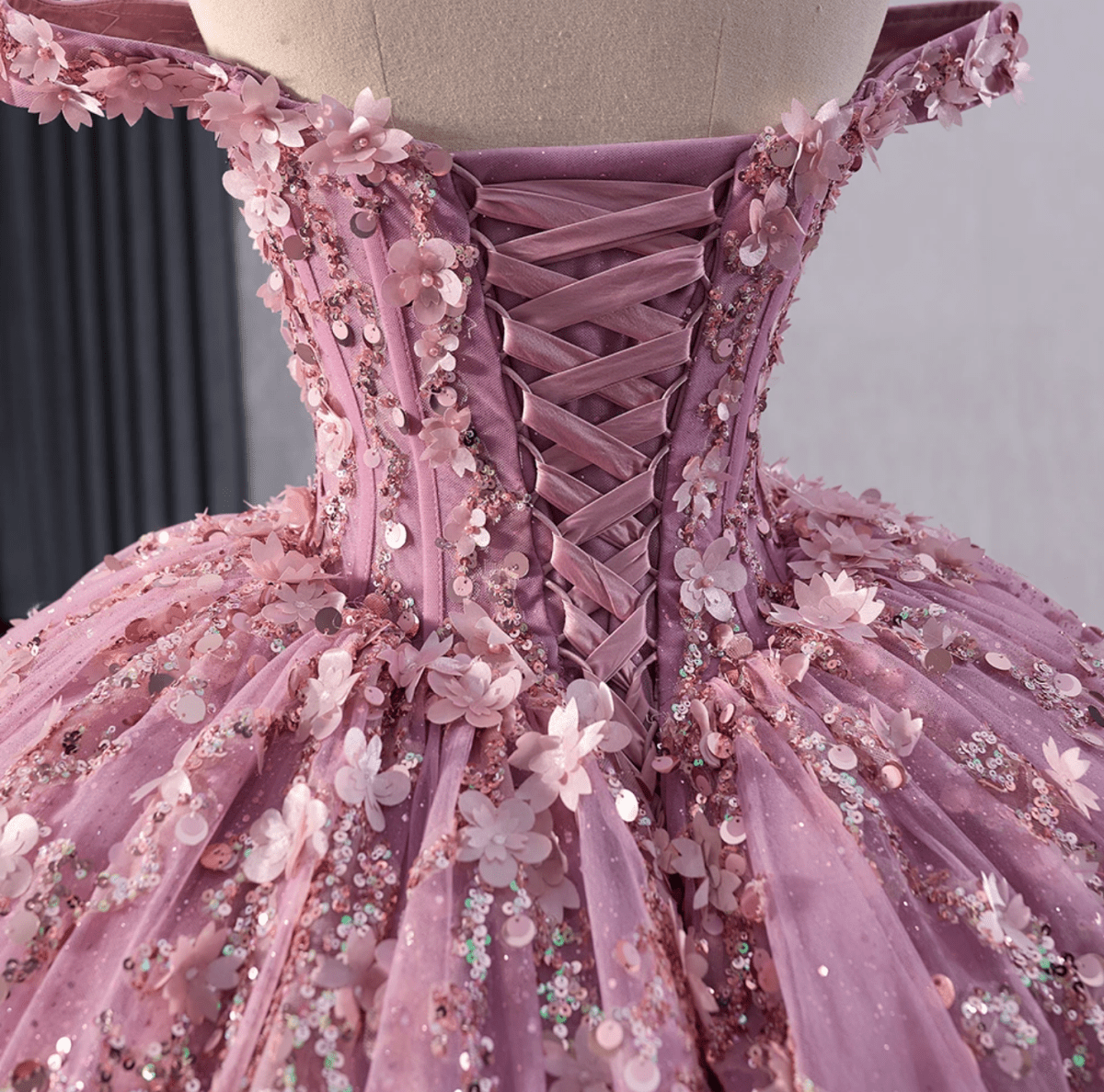 Floral Lace Sweetheart Corset Ball Gown Quinceañera Dress - KissProm