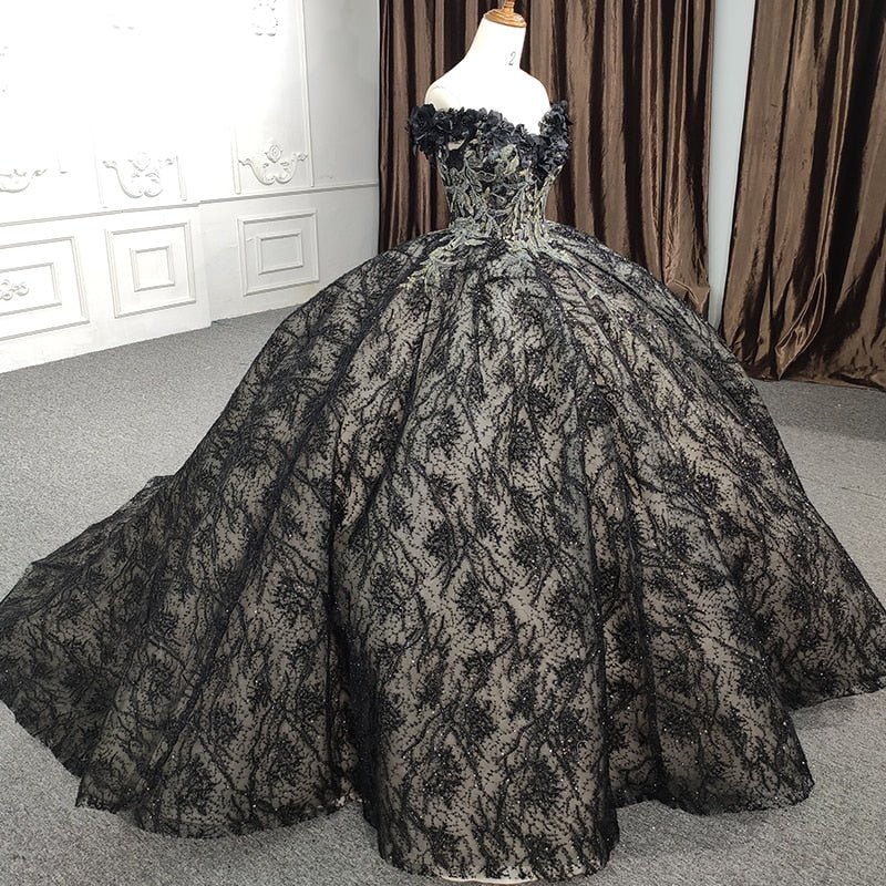 Quinceanera Black Off - the - Shoulder Ball Gown Dress - KissProm