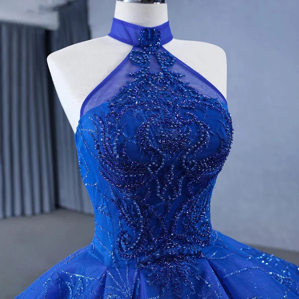 Royal Blue Ball Gown Halter Sleeveless Quinceanera Dress - KissProm