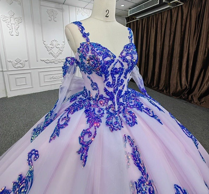 Purple Beaded Sweetheart Evening Party Dress Sequined Ball Gown - KissProm