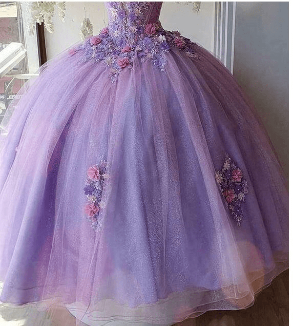 Ibtisam | Princess Tulle Long Quinceanera Dresses with Flower