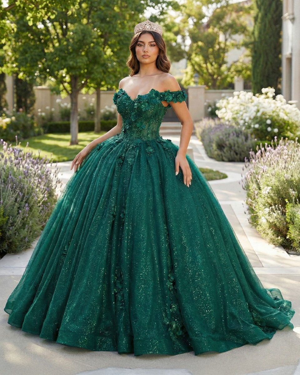 Appliques Dark Green Sweetheart Sleeveless Ball Gown Quinceanera Dress - KissProm
