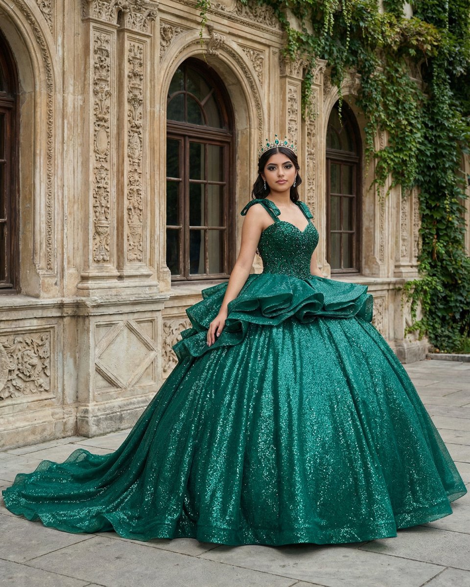 Ball - Gown Lace Emerald Green Glitters Quinceanera Dresses - KissProm