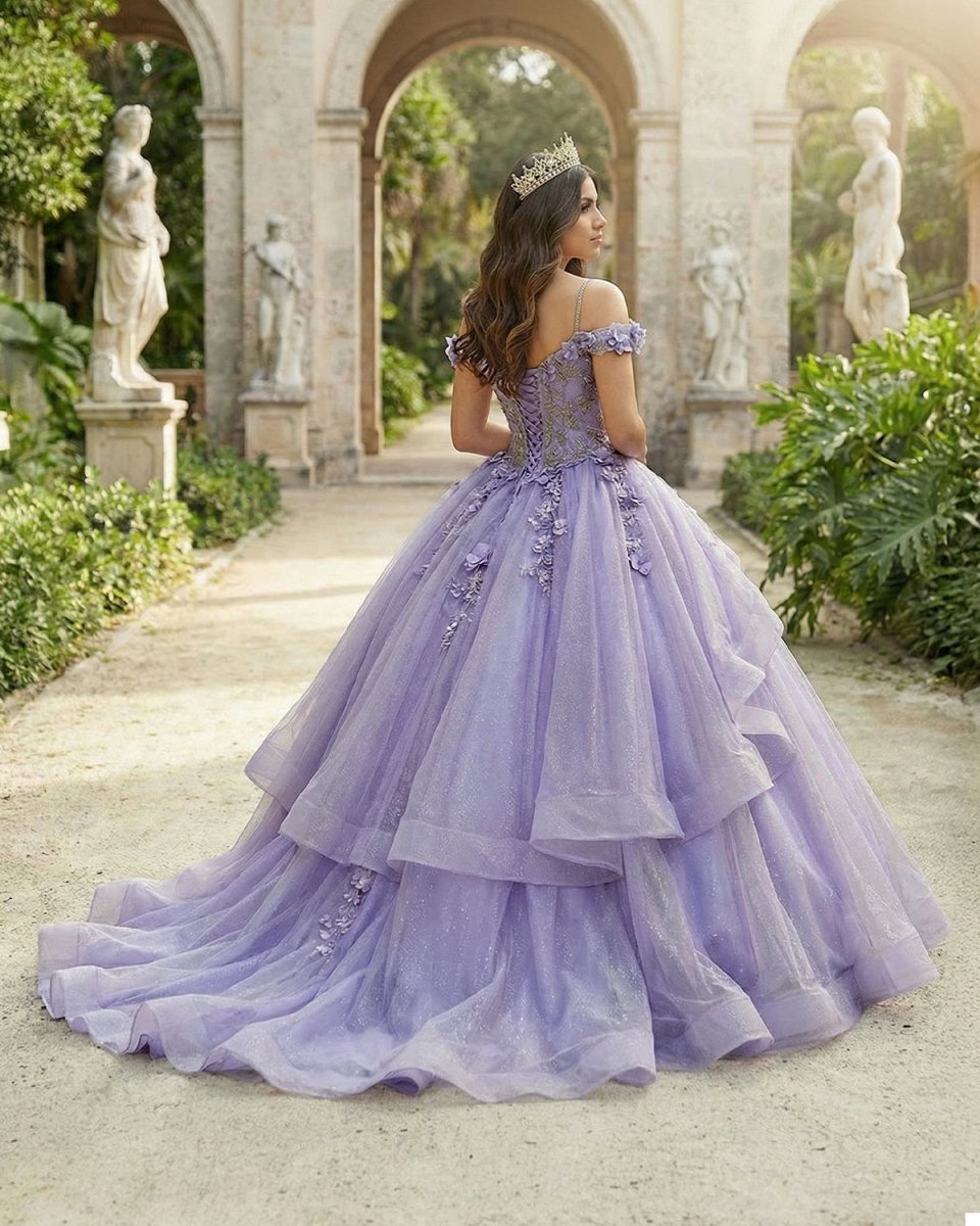 A Line Organza Off - the - Shoulder Lavender Quinceanera Dress - KissProm