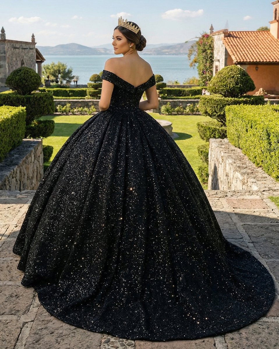 Quinceanera Dress Black Ball Gown Quinceanera Dresses Off Shoulder - KissProm