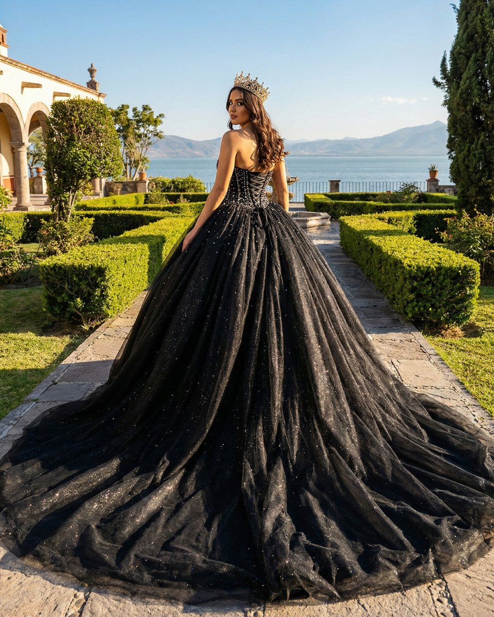 Black Sweetheart Tulle Quinceanera Dresses With Beadings - KissProm