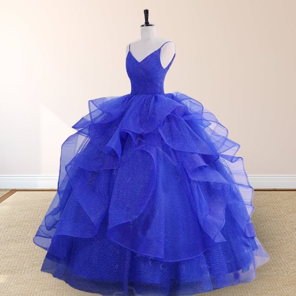 Maelle | Royal Blue Spaghetti Strap Quinceanera Dresses V-neck with Ruffles