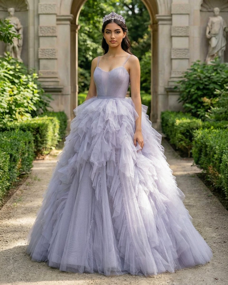 Quinceanera Dress Lavender Tulle Long Prom Gown - KissProm