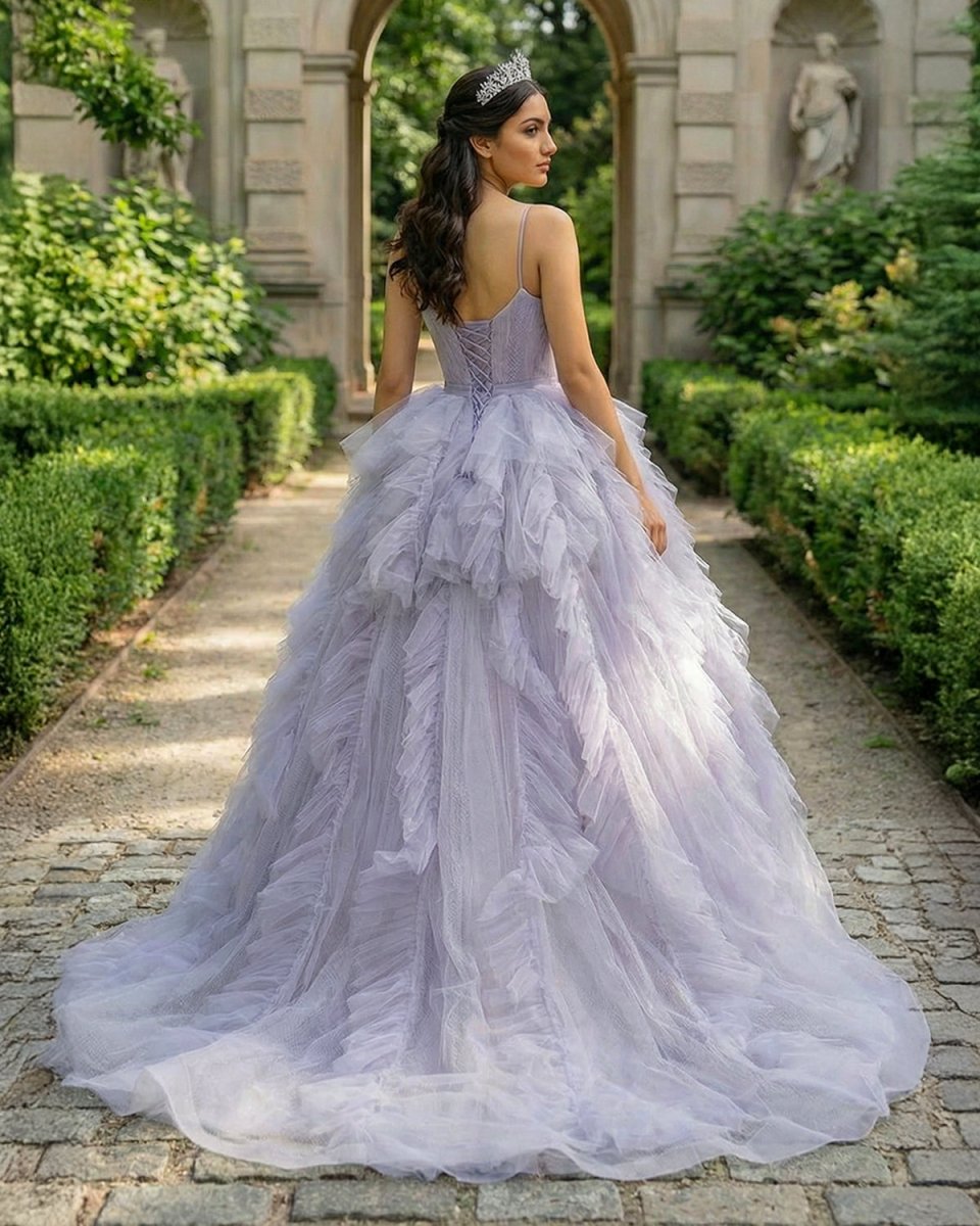 Quinceanera Dress Lavender Tulle Long Prom Gown - KissProm