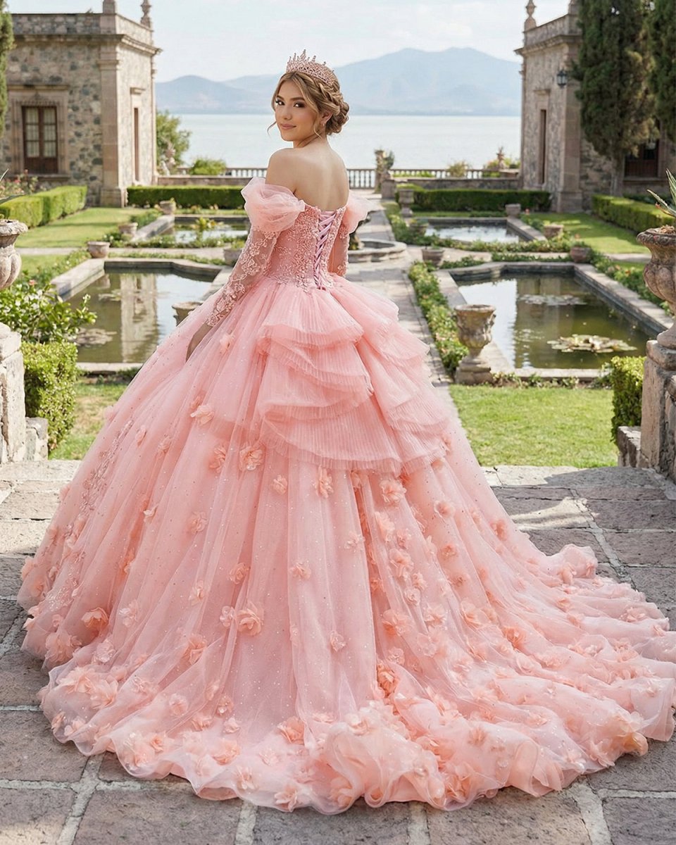 Blush Ball Gown Long Sleeves Off The Shoulder Quinceanera Dresses - KissProm