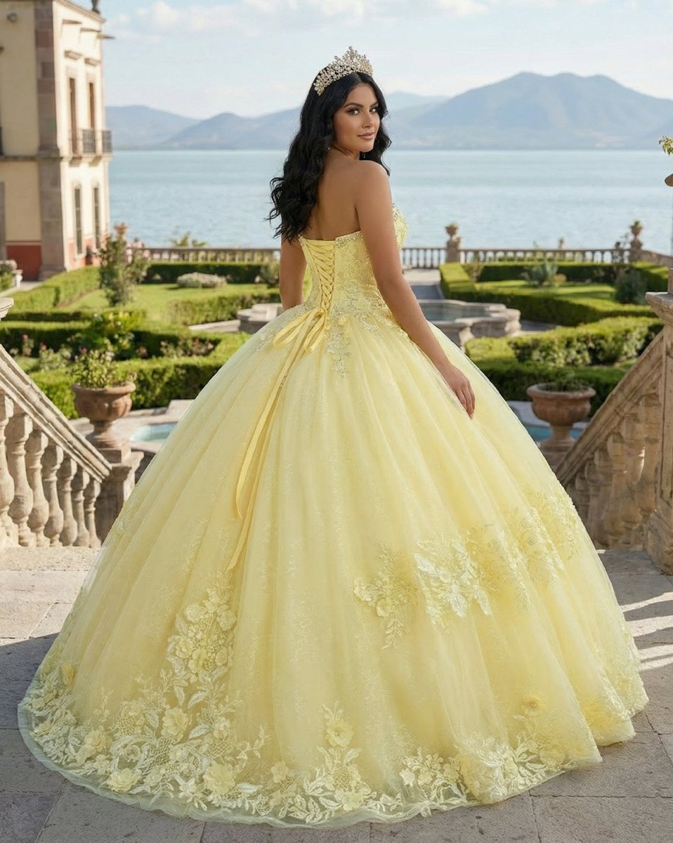 Ball Gown Lace Sweetheart Yellow Quinceanera Dress - KissProm