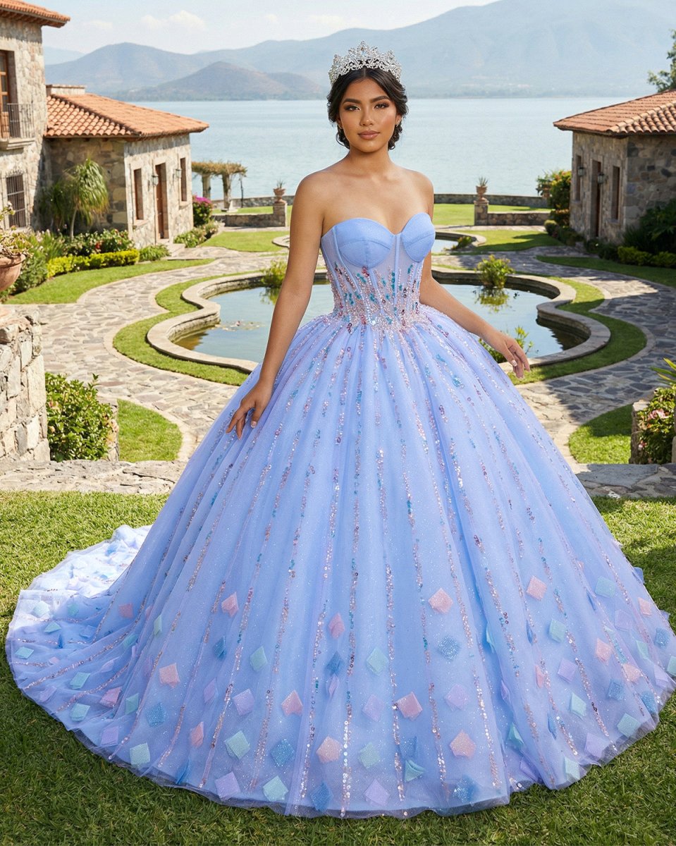 Quinceanera Dress Chic Strapless Sweep Train Evening Dresses Sweetheart Lace Up Prom Dresses - KissProm