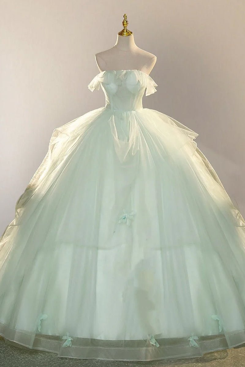 Elegant 3D Flowery Lace Sage Green Tulle Fairy Ball Gown - KissProm
