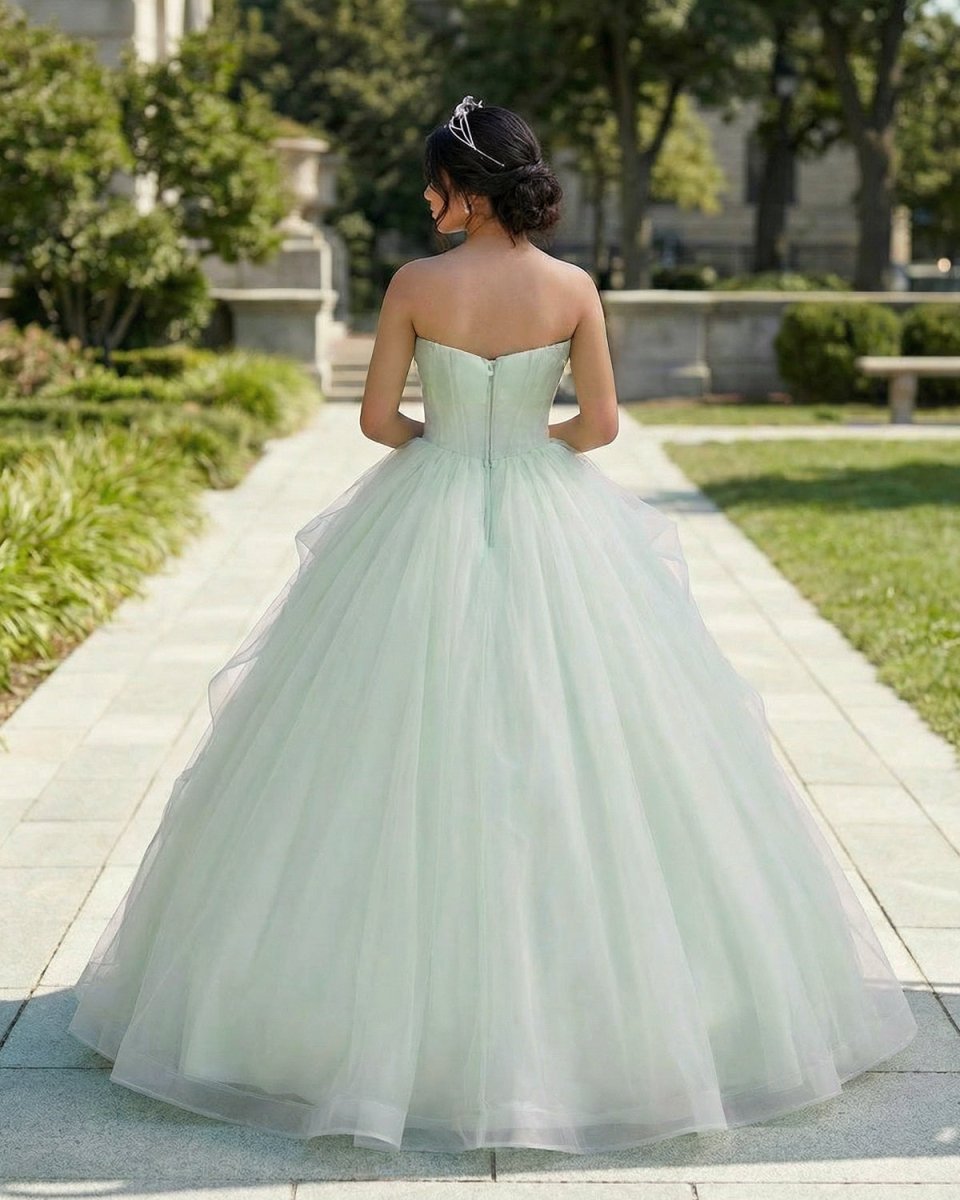 Elegant 3D Flowery Sage Green Tulle Fairy Ball Gown - KissProm