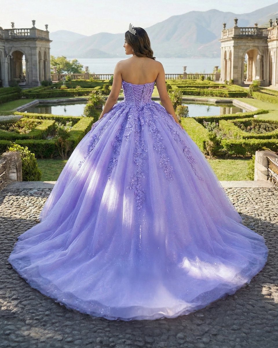 Quinceanera Dress Party Princess Pearls Strapless Evening Gown Appliques - KissProm