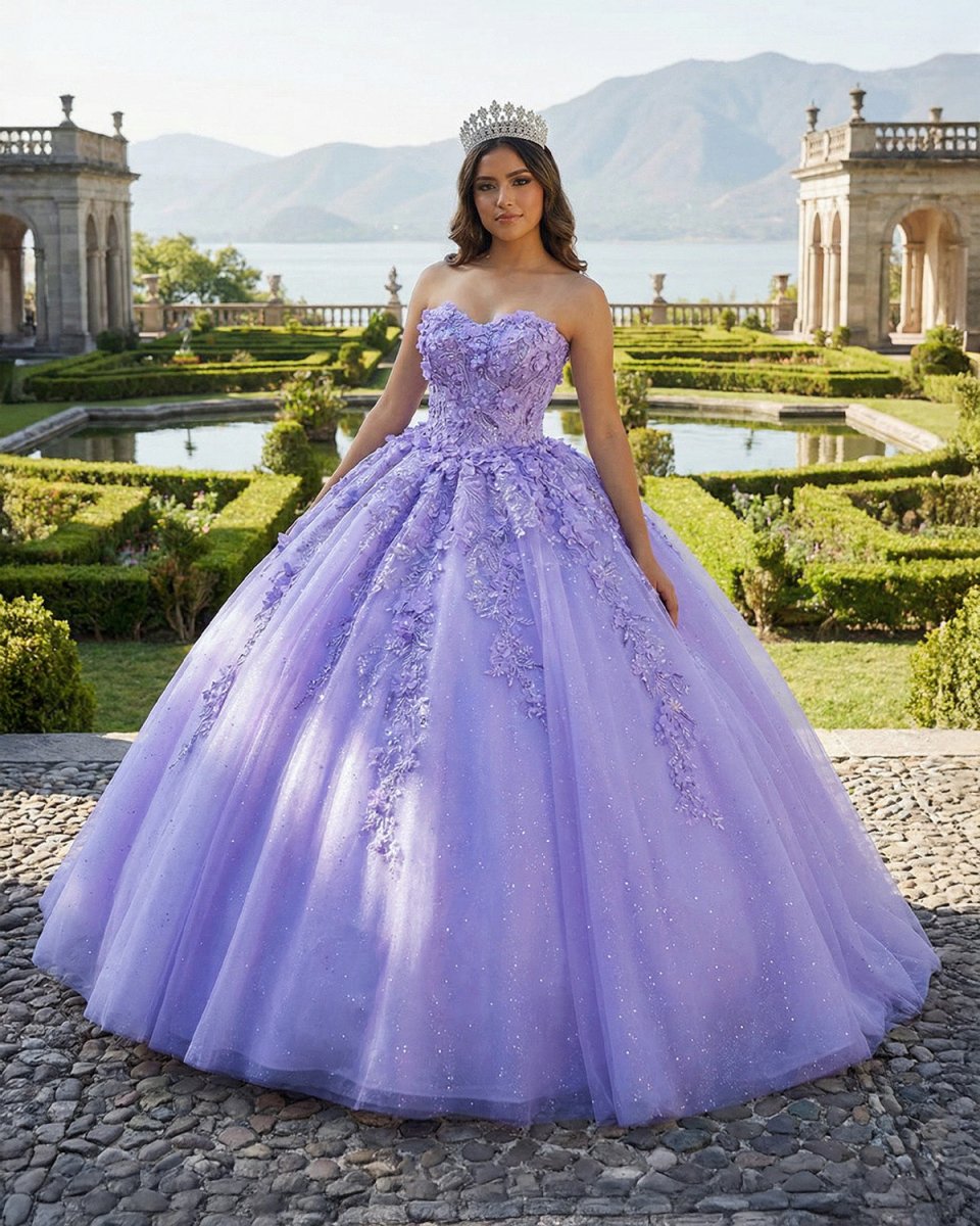 Quinceanera Dress Party Princess Pearls Strapless Evening Gown Appliques - KissProm