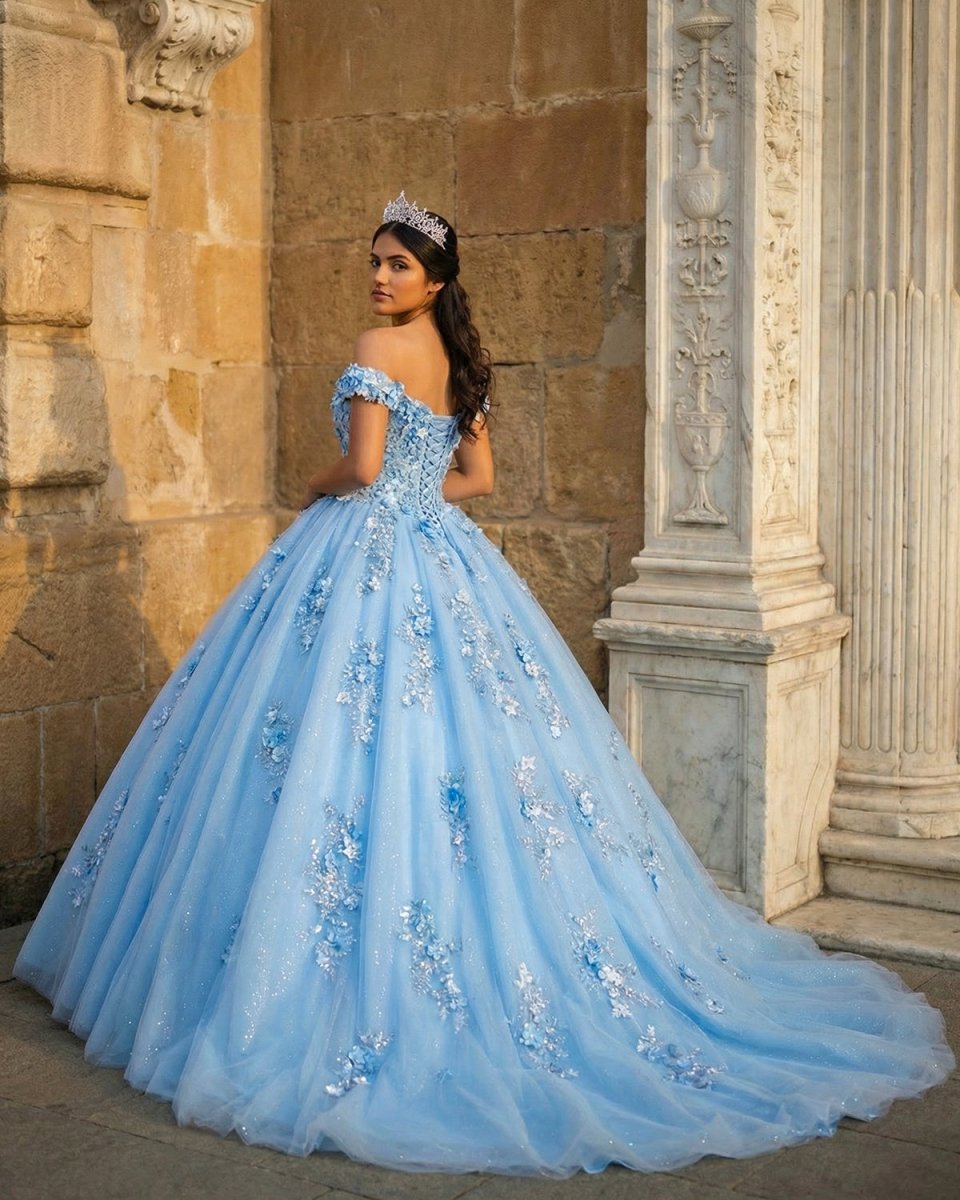 Quinceanera Dress Elegant Sweetheart Off - the - shoulder Appliques Ball Gown - KissProm