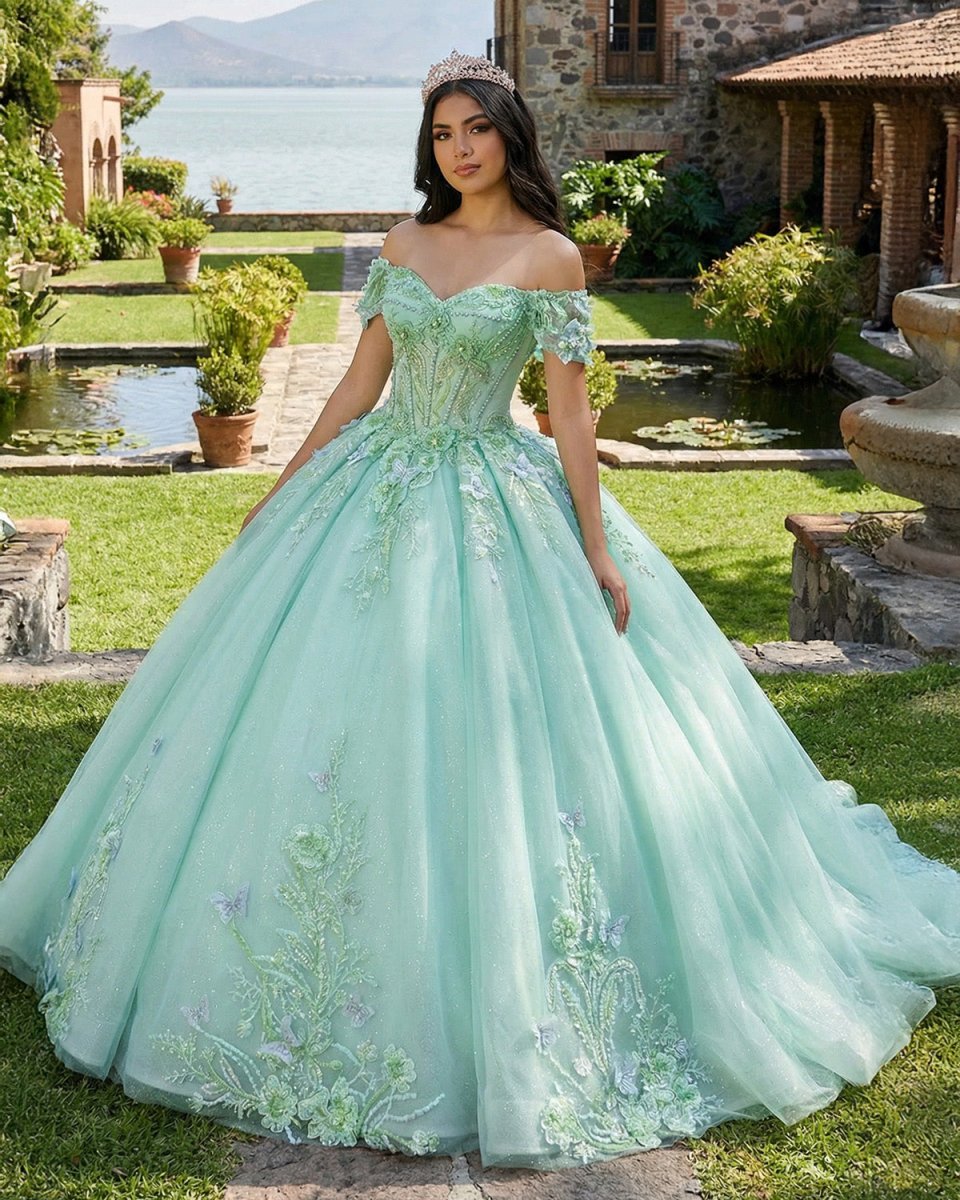 Exquisite Princess Ball Gown Cap sleeve Quinceanera Dresses with 3D Appliques - KissProm