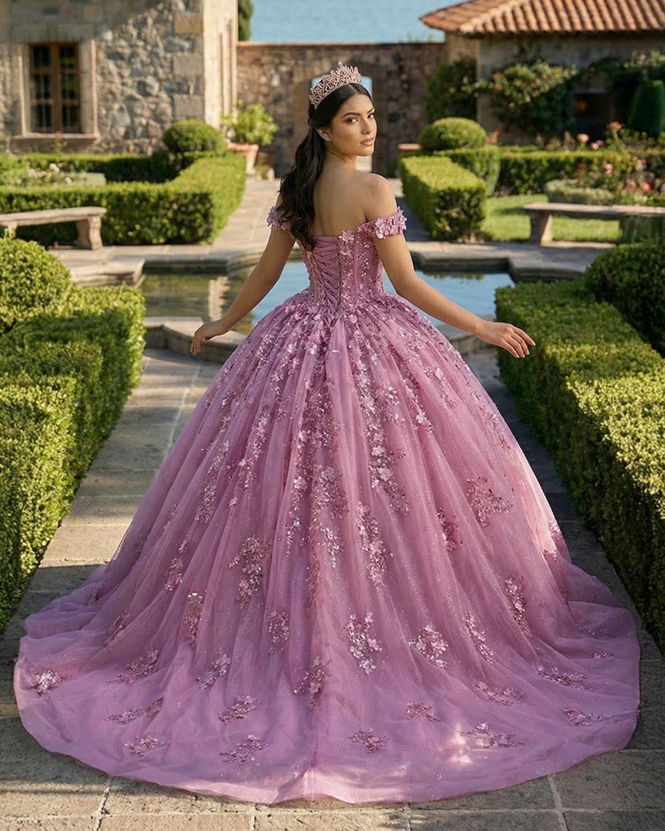 Floral Lace Sweetheart Corset Ball Gown Quinceañera Dress - KissProm