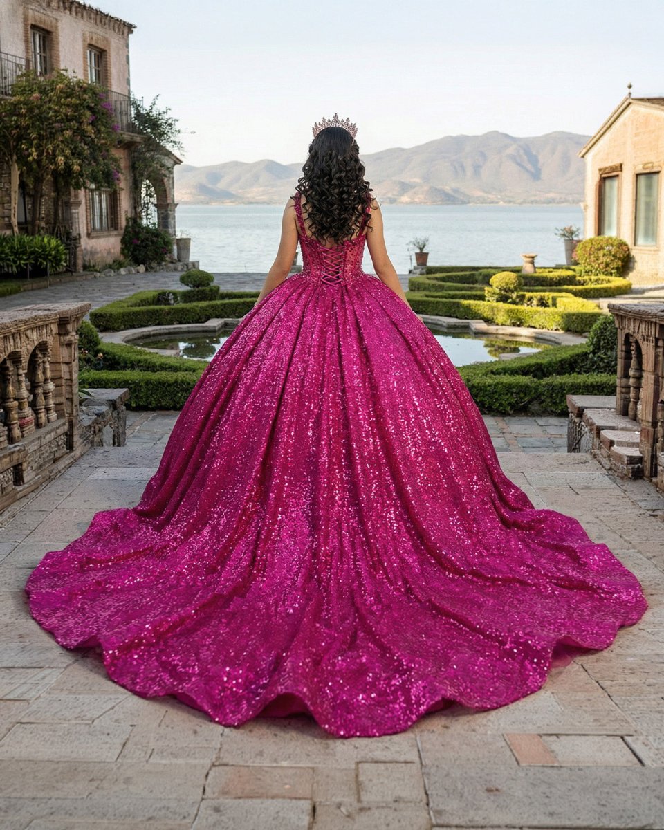 Fuchsia Sleeveless Sequin Quinceanera Dress - KissProm
