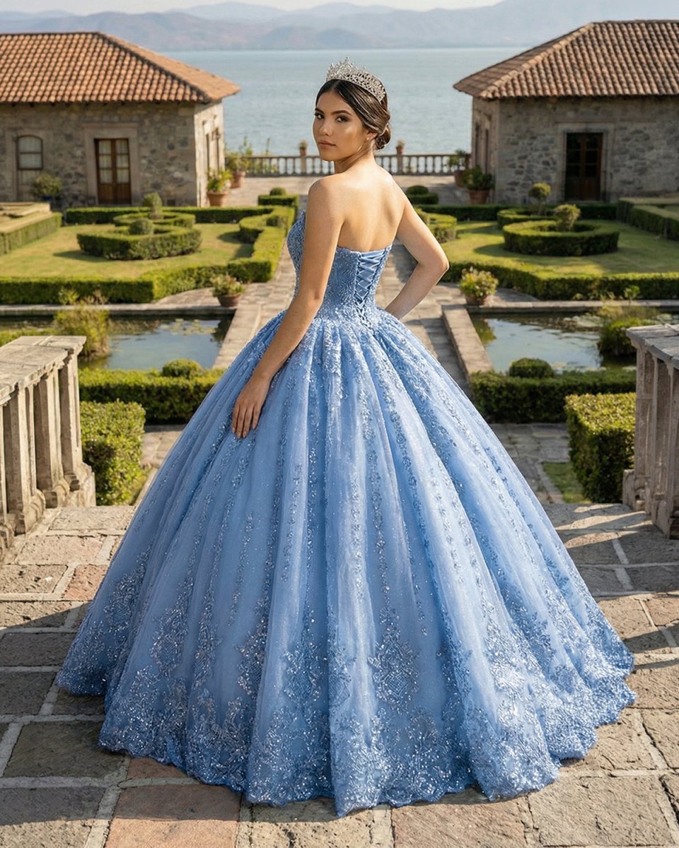 Gorgeous Blue Sleeveless Strapless Ball Gown Quinceanera Dresses - KissProm