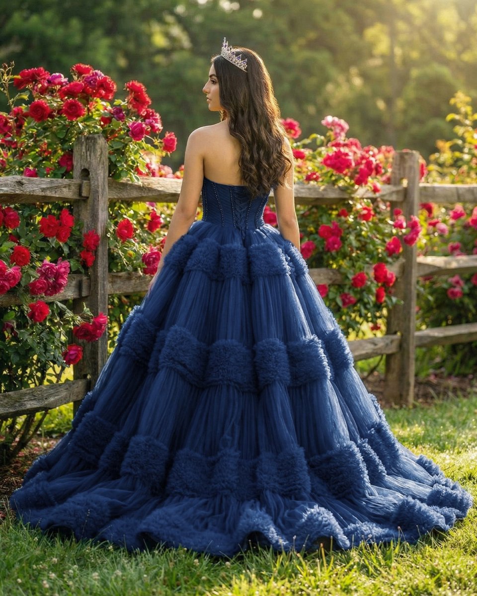Quinceanera Dress Graceful Backless Ball Gown Navy Blue Prom Dresses - KissProm