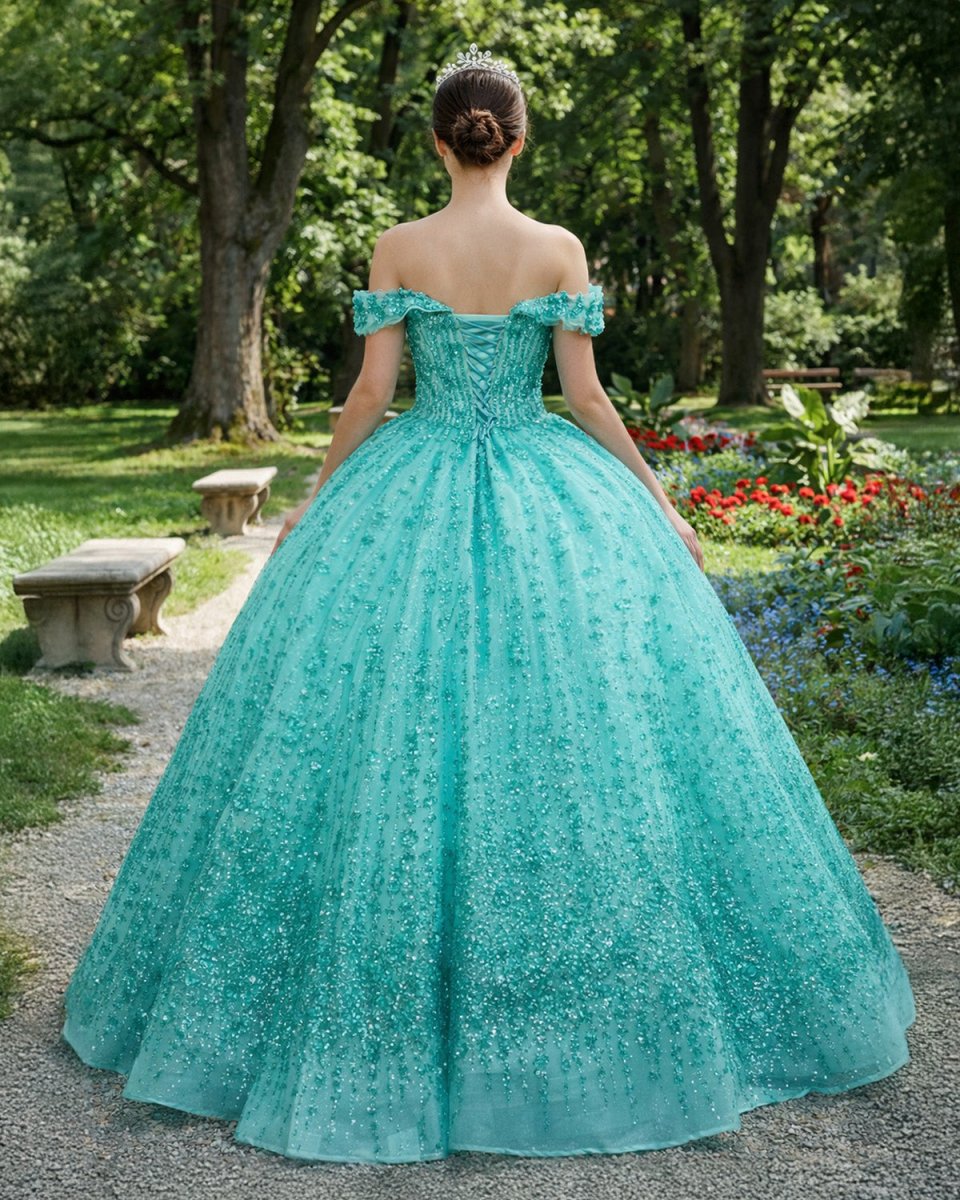 Quinceanera Dress V - neck Sequined Evening Party Dresses Off - the - shoulder - KissProm